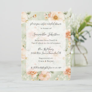 Invitation Jolie Floral Rose Pêche Menthe Fête de Mariage