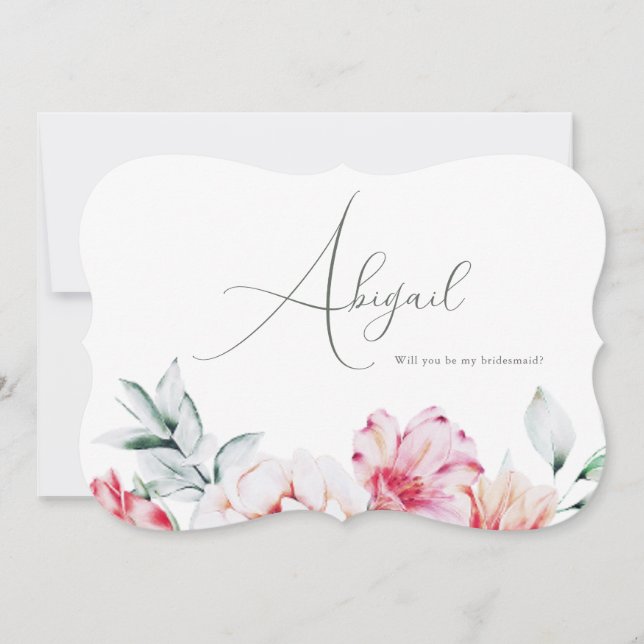 Invitation Jolie Floral, tu seras ma demoiselle d'honneur bla (Devant)