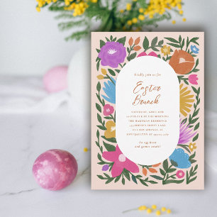 Invitation Jolie florale Brunch de Pâques Orange
