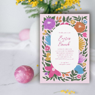 Invitation Jolie florale Brunch de Pâques   Rose