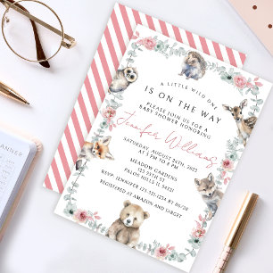 Invitation Jolie forêt boisée animaux bébé fille douche