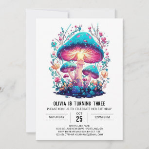 Invitation Jolie Forêt Champignons Numériques Anniversaire