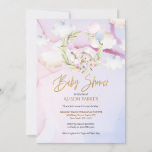 Invitation Jolie forêt de bois lapin Ciel rose   BABY SHOWER