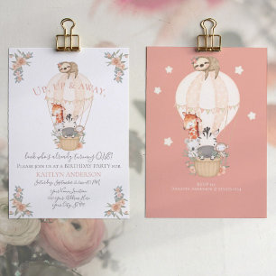 Invitation Jolie girafe Balloon Sloth 1er fête d'anniversaire