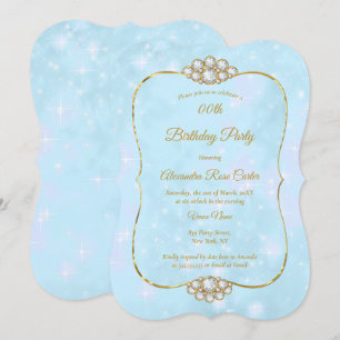 Invitation Jolie Gold Blue Diamond fête d'anniversaire