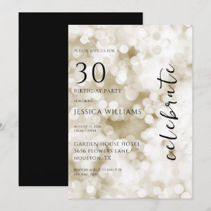 Invitation Jolie Gold Bokeh 30e fête d'anniversaire