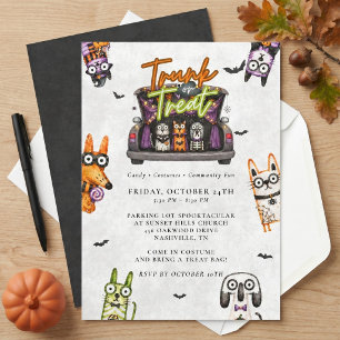 Invitation Jolie Halloween de Trunk or Treat à l'aquarelle