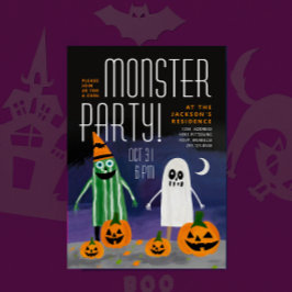 Invitation Jolie Halloween Night Monster Citrouille Paint Par