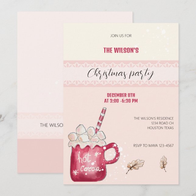 Invitation Jolie illustration de Mug de cacao chaud (Devant / Derrière)