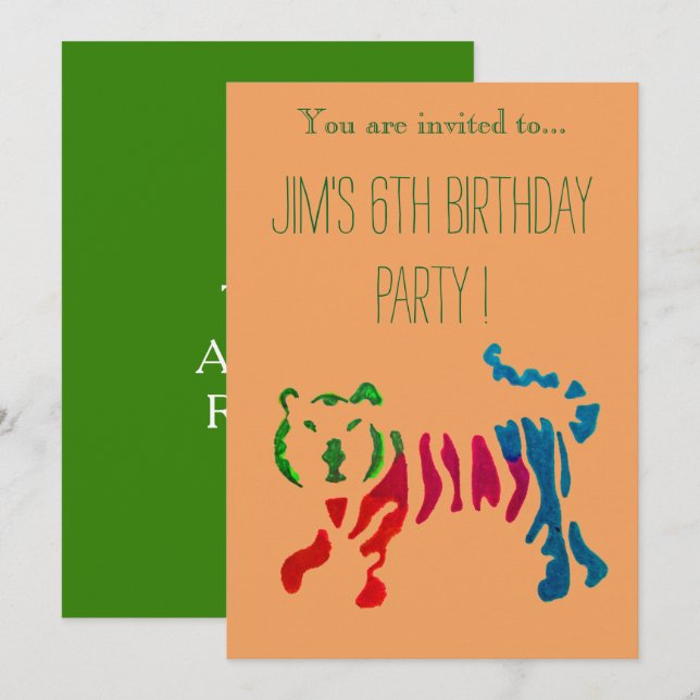Invitation Jolie illustration de tigre de jungle garçon fête  (Devant / Derrière)