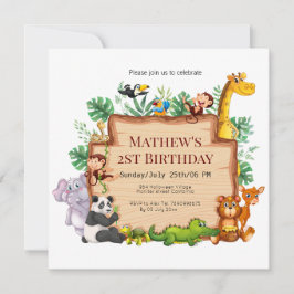Invitation Jolie jungle et animaux sauvages l Giraffe Anniver