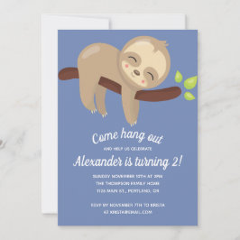 Invitation Jolie Kawaii Sloth sur l'arbre Illustration Blue B