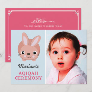 Invitation Jolie Lapine Rose Bébé Fille Photo Aqiqah