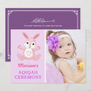 Invitation Jolie Lapine Violette Fille Bébé Photo Aqiqah