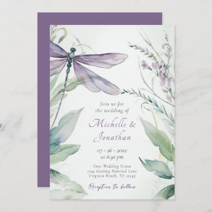 Invitation Jolie libellule d'aquarelle et Mariage de verdure