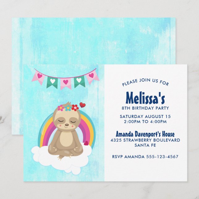 Invitation Jolie machine à manger avec un Anniversaire arc-en (Devant / Derrière)