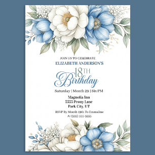 Invitation Jolie Magnolia Bleu et Pivoine 18ème Anniversaire