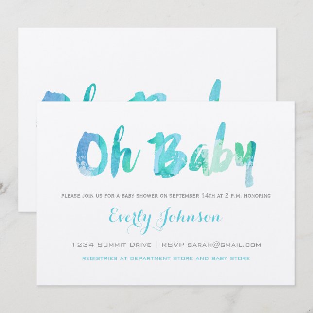 Invitation Jolie main Lettré bébé garçon douche (Devant / Derrière)