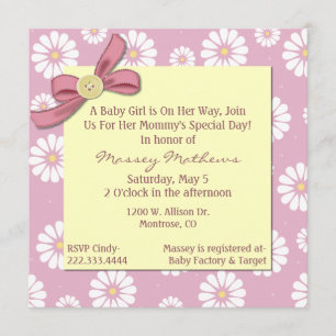 Invitation Jolie marguerites roses Baby Girl Douche Invitatio