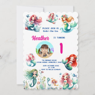 Invitation Jolie Mermaid Magique Au-dessus-de-la-Mer 1er Anni