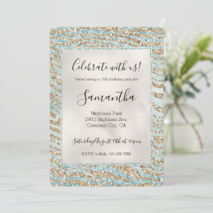 Invitation Jolie Mint Glitzy Sparkle Gold Zebra Parties scint