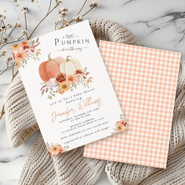 Invitation Jolie Orange Petit Citrouille Floral Baby Girl Dou (Créateur téléchargé)