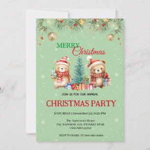 Invitation Jolie ours de vacances à l'aquarelle Santa Noël Pa