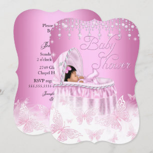 Invitation Jolie papillon scintillant rose Fête bébé Ethnique
