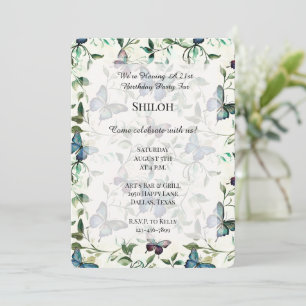 Invitation Jolie Papillons Bleus Anniversaire