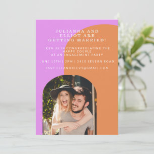 Invitation Jolie partie photo rose et orange Retro