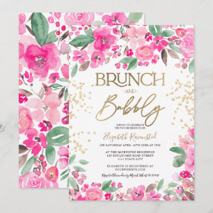 Invitation Jolie parties scintillant or rose floral chic nupt