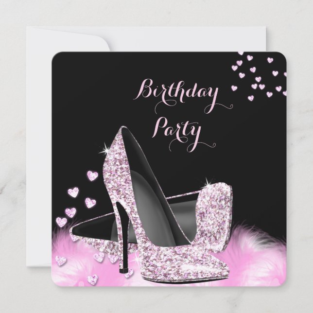 Invitation Jolie Parties scintillant rose hauts talons fête d (Devant)