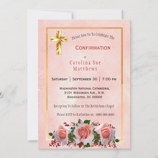 Invitation Jolie Pêche Bouquet Rose Confirmation florale (Devant)