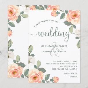 Invitation Jolie Pêche Florale   Mariage