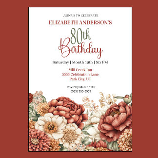 Invitation Jolie Peonie d'Automne pour 80e Anniversaire