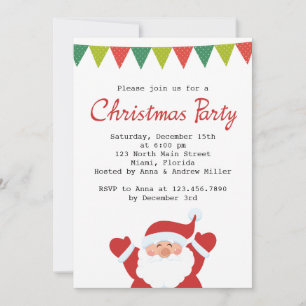 Invitation Jolie Père Noël et Noël Bunting Noël