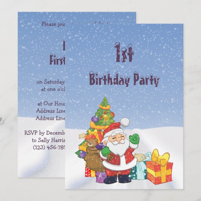 Invitation Jolie Père Noël & Parcelles Dépaysement Neige 1er  (Devant / Derrière)