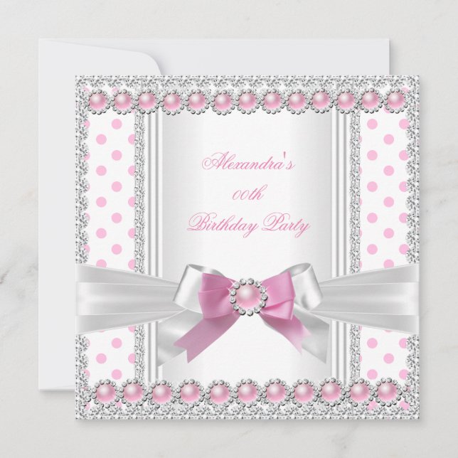 Invitation Jolie perle rose Pois blanche fête d'anniversaire (Devant)