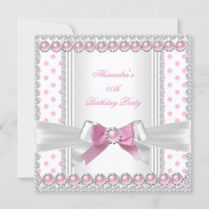 Invitation Jolie perle rose Pois blanche fête d'anniversaire