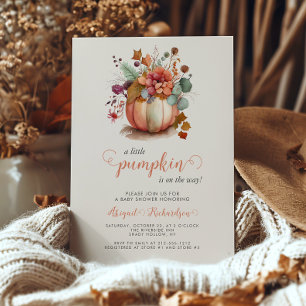 Invitation Jolie petite citrouille florale bébé fête automnal
