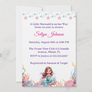 Invitation Jolie Petite Fée des Mers Sous l'Océan Fille Baby 