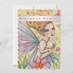 Invitation Jolie petite fille fée Première fête d'anniversair