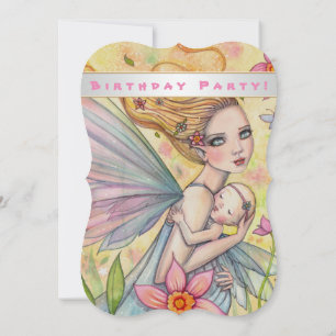 Invitation Jolie petite fille fée Première fête d'anniversair
