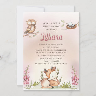 Invitation Jolie petite fille mignonne Animaux de la forêt Ce