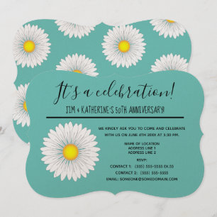 Invitation Jolie petite marguerite sarcelle 50e anniversaire
