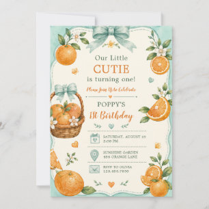 Invitation Jolie petite orange mignonne Citrus 1er anniversai
