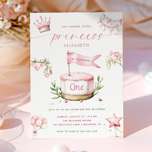 Invitation Jolie petite princesse gâteau rose 1er anniversair