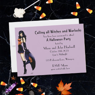 Invitation Jolie petite sorcière d'Halloween