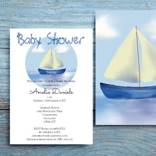 Invitation Jolie Petite Voile Bleue Garçon Baby Shower