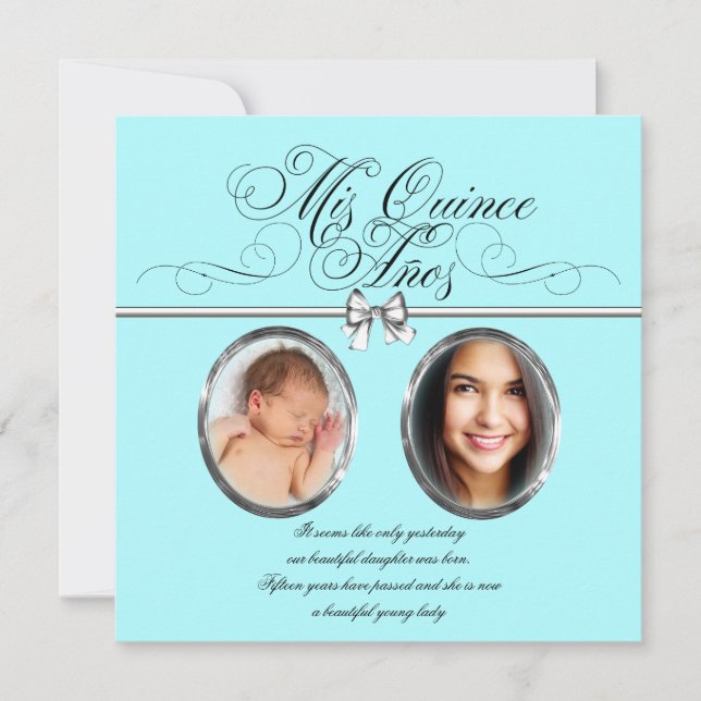 Invitation Jolie photo bleue Turquoise Quinceanera (Devant)